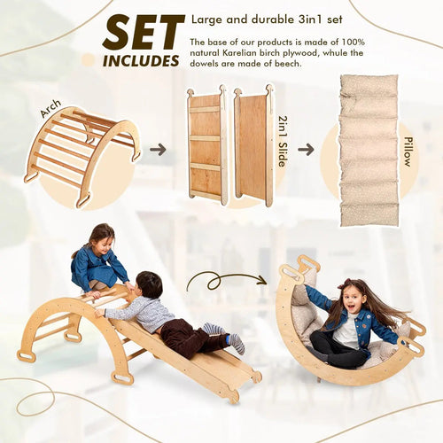 3in1-montessori-climbing-set-climbing-arch-slide-board-cushion-beige-Gift-Baby-Toys-2