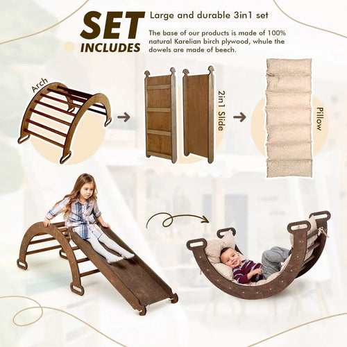 3in1-montessori-climbing-set-climbing-arch-slide-board-cushion-chocolate-Gift-Baby-Toys-2