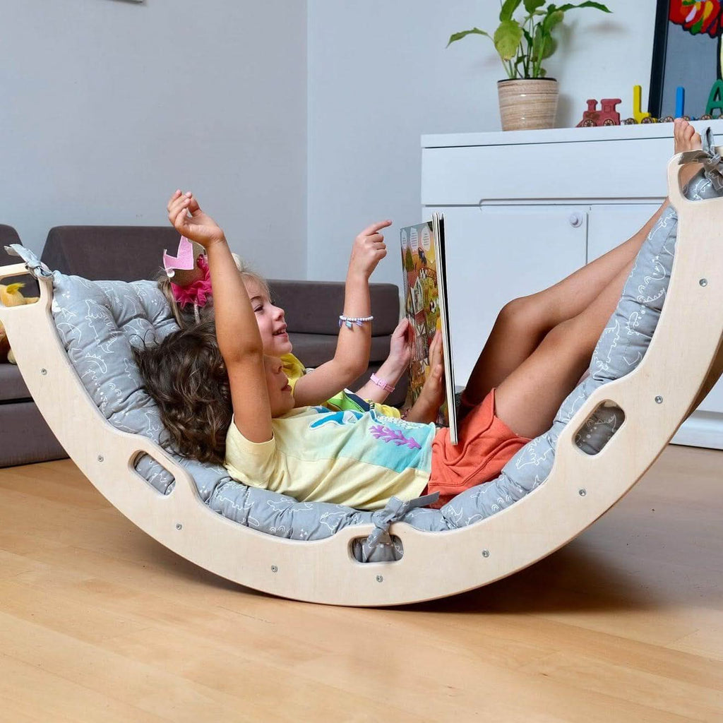 montessori-arch-rocker-with-gray-dinosaur-pattern-pillow-set-Gift-Baby-ToysClimbing Arch and Rockers-1