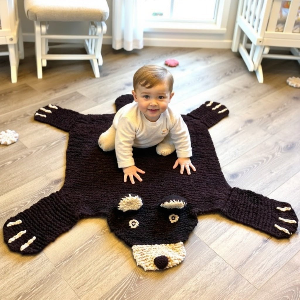 organic-wool-play-mat-nursery-rug-brown-bear-Gift-Baby-Toys-4