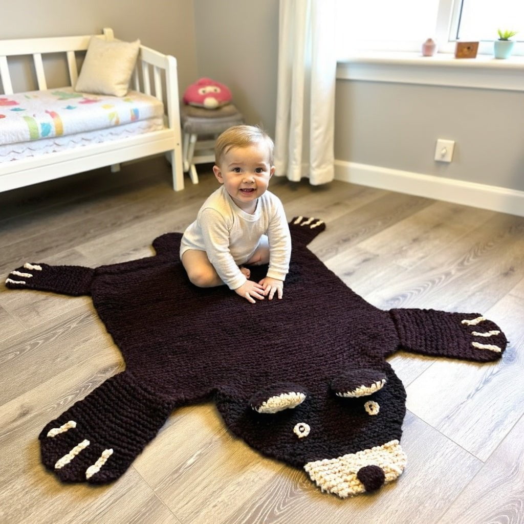 organic-wool-play-mat-nursery-rug-brown-bear-Gift-Baby-Toys-5