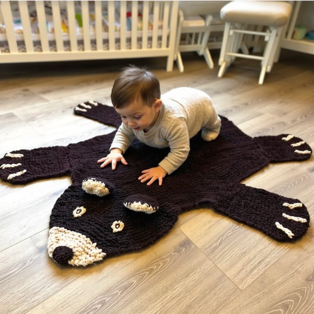 organic-wool-play-mat-nursery-rug-brown-bear-Gift-Baby-Toys-7