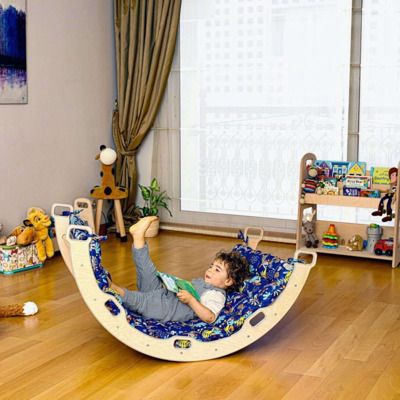 montessori-arch-with-xl-forest-design-pillow-Gift-Baby-ToysClimbing Arch and Rockers-1